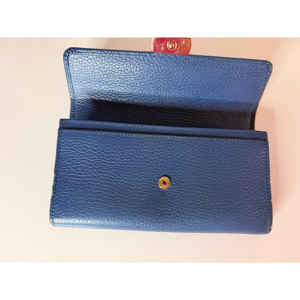 Gucci Interlocking G Continental Wallet Blue Pebbled Calfskin Gold Hardware - Picture 5 of 14